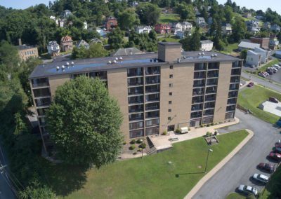 An aerial view of the Fairmont Apartment complex