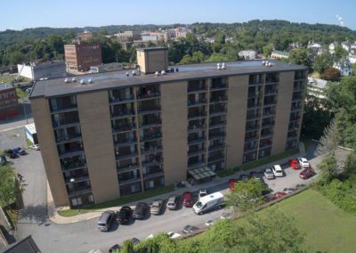 An aerial view of the Fairmont Apartment complex