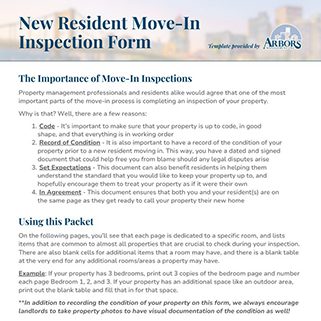 New resident move-in inspection form