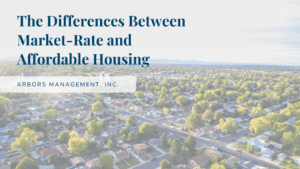 Blog post picture of a suburban neighborhood, titled "The Differences Between Market-Rate and Affordable Housing"